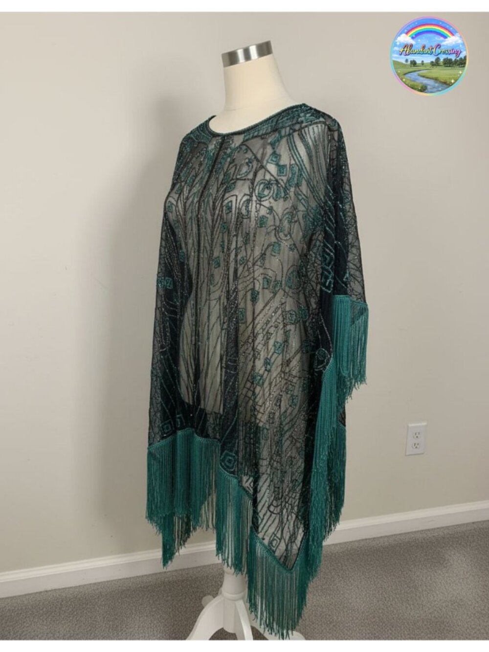 Sequined Beaded Fringed Shawl Wrap Evening Cape Cover Up